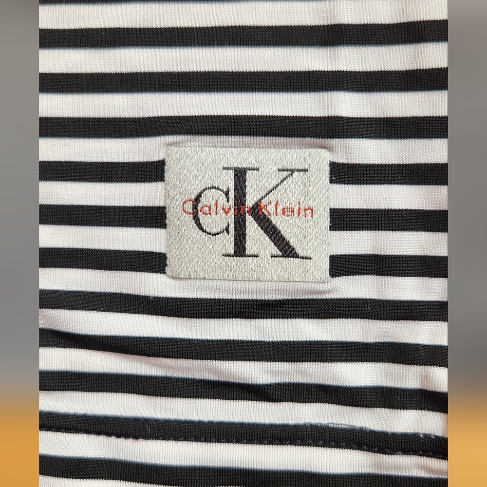 CALVIN KLEIN Men's vintage blk/wht striped turtleneck in L - Picture 2 of 12